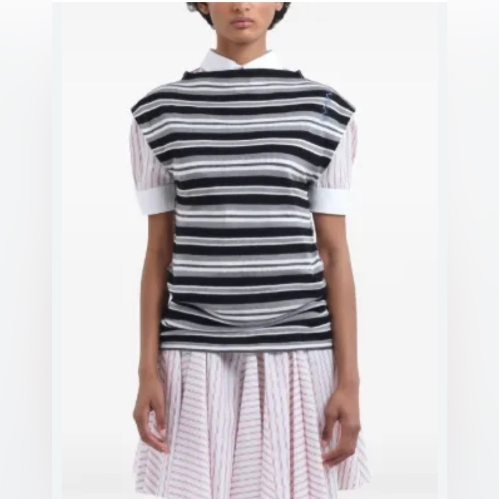 70s Vintage Knitted Striped Top w Rope Belt LK NEW